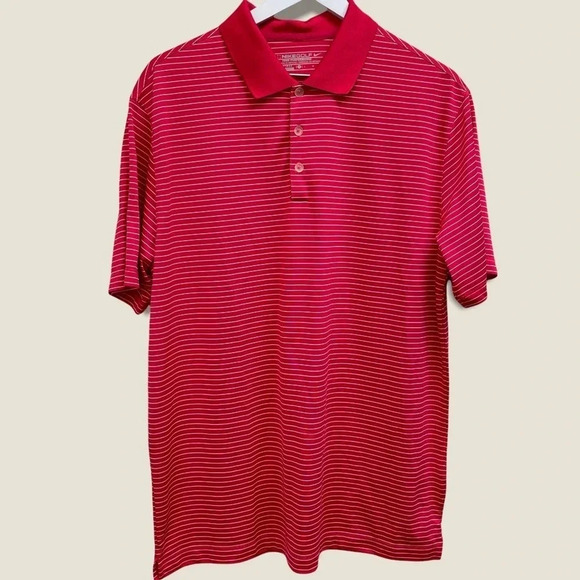 NIKE Golf Men's‎ Red/Pink Striped Polo L - Picture 1 of 5